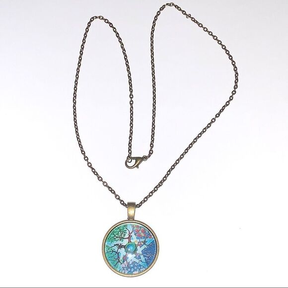 Pentacle Glass Cabochon Pendant Necklace (T1) - Picture 1 of 5